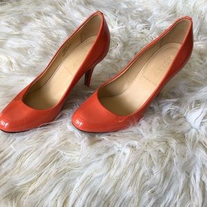 J. Crew Lady Pumps Patent Round Toe Orange Size 5